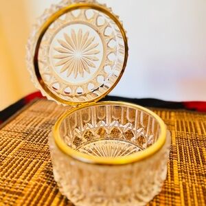Elegant Crystal Trinket Box with Gold Accents